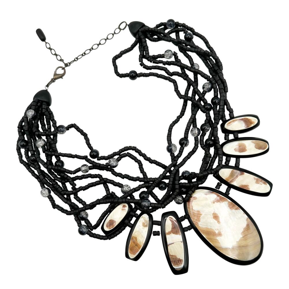 Gerda Lynggaard Monies Necklace Vtg Designer Coconut Shell Abalone Reversible